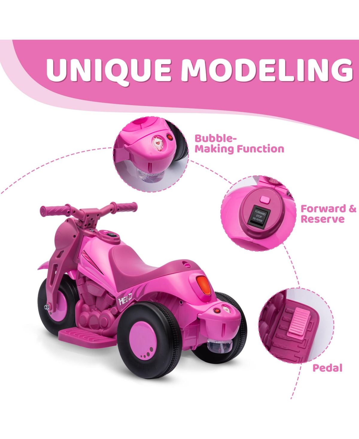 Qaba Ride on Motorcycle, 6V Ride on Bubble Car w/ Music