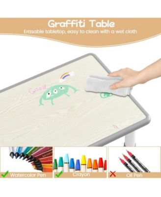 Kids Table and 6 Chair Set with Storage Box, Height Adjustable Toddler Table and Chairs Set for Ages 2-10, Graffiti Desktop, Non-Slip Legs, Children Activity Table for Daycare Classroom Home