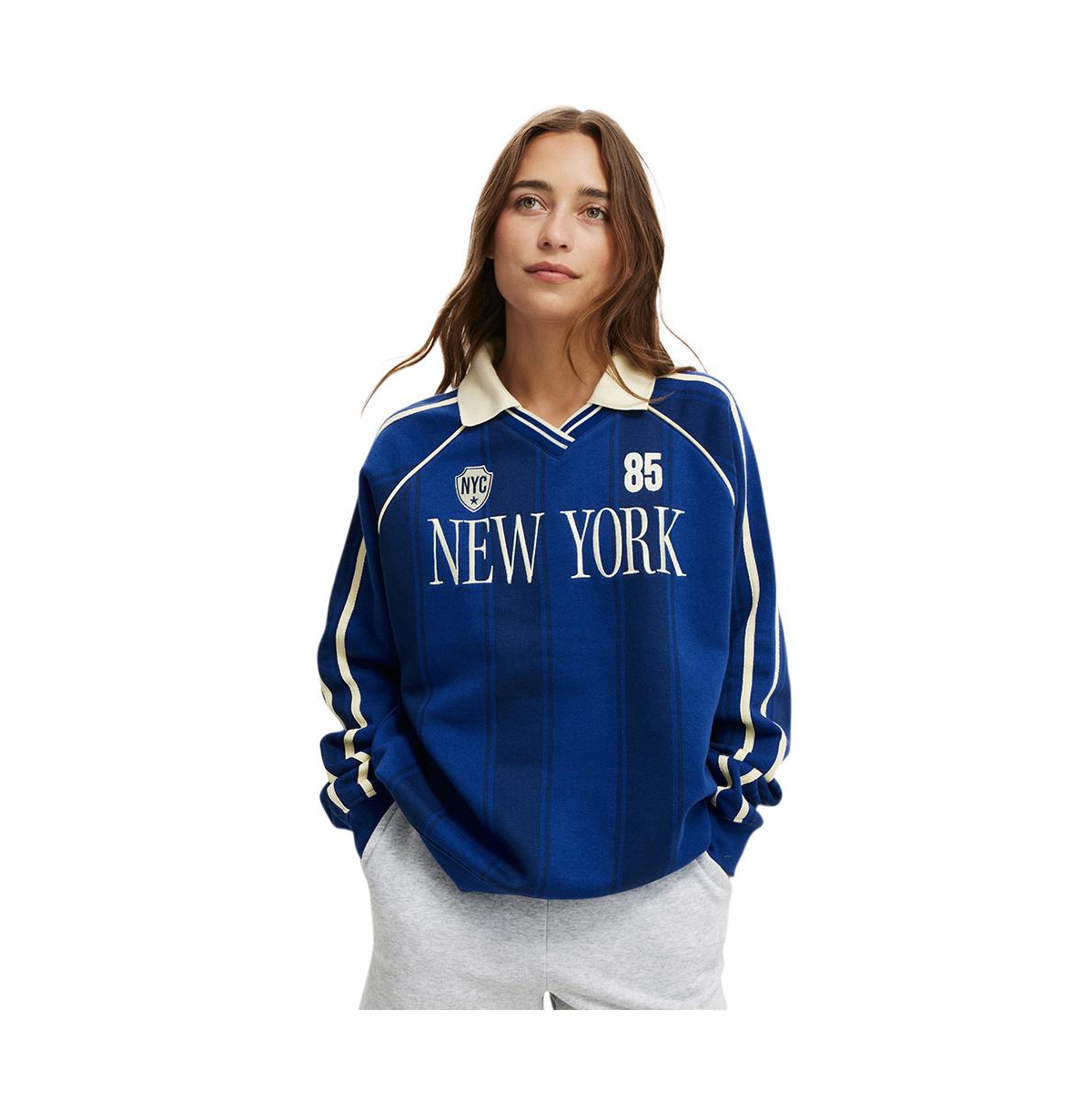 Cotton On Women's Sporty Polo Sweatshirt -/ marine blue / lemon