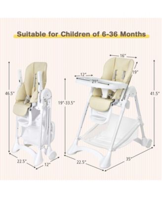 Baby Convertible Folding Adjustable High Chair with Wheel Tray Storage Basket