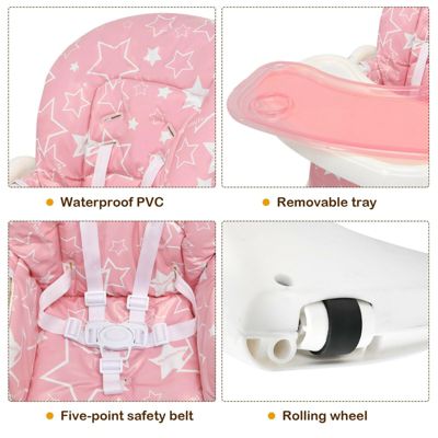 Folding Baby High Dining Chair with 6-Level Height Adjustment