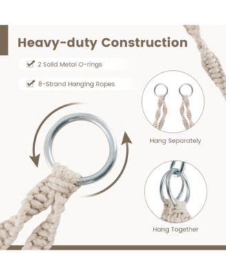 Hand-Woven Rope Hanging Chair with Thick Cushion and Folding Metal Frame