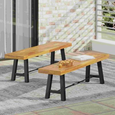 Acacia Wood Dining Bench–Indoor/Outdoor Bench for Living Room or Patio(2PK)