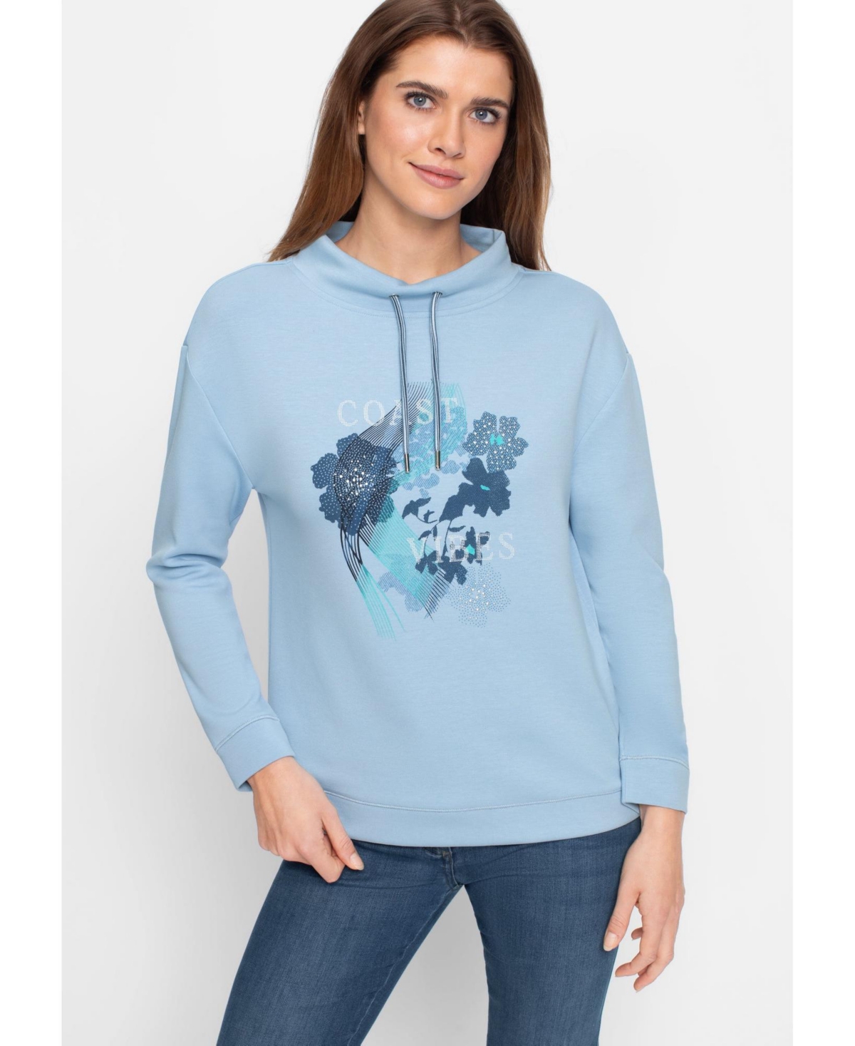 Women's Scuba Jersey Placement Print Top - Lt blue