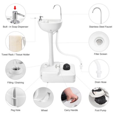 17L Portable Camping Sink w/ Pump & 2 Pcs 24L Water Tank,  Small Handwashing Station For RV Travel Outdoor Party