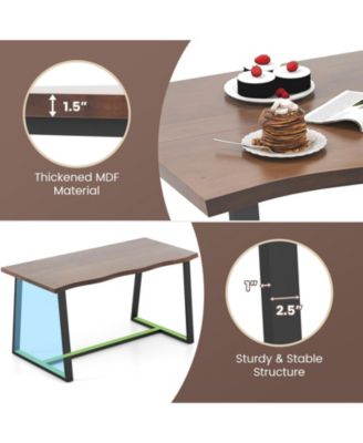 63" Large Dining Table with Wavy Edge and Heavy-duty Metal Frame