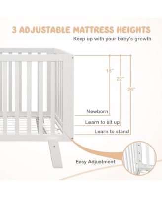 Wooden Baby Crib 3-Height Adjustable Wood Mini Crib Non-Toxic Finish