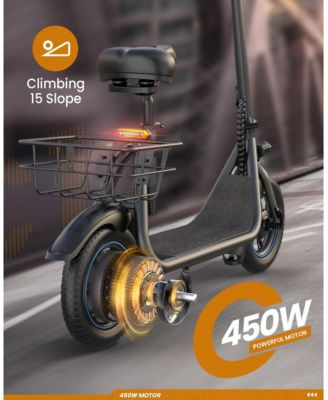 Gyroor 450W Electric Scooter with Seat for Adult, 12 inch Commuter Electric Scooter with Basket - up to 21 Miles 15.5MPH