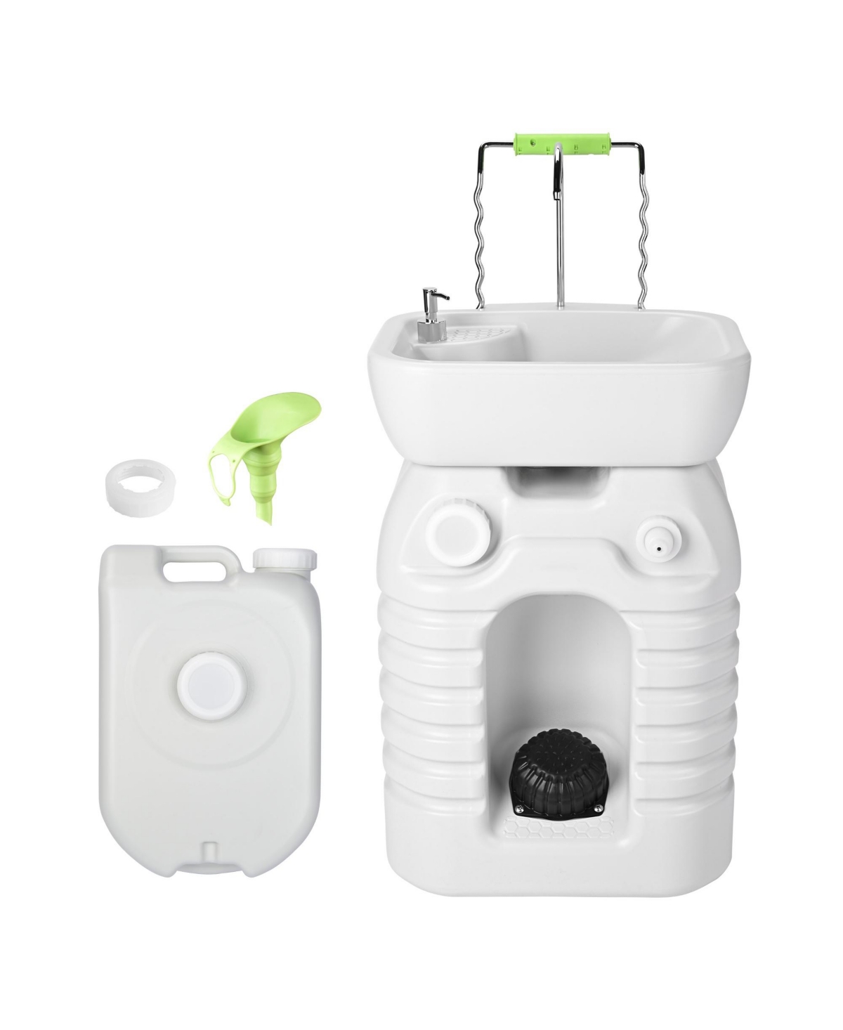 45L Portable Camping Sink with Soap Dispenser & Towel Holder with Pump Safe Mobile Sink for Rv Travel Outdoor - Natrual