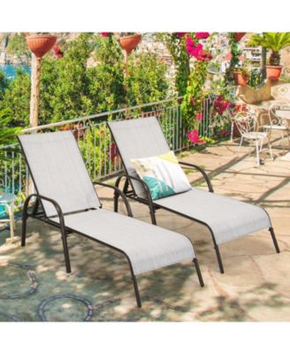 2 Pcs Outdoor Patio Lounge Chair Chaise Fabric with Adjustable Reclining Armrest