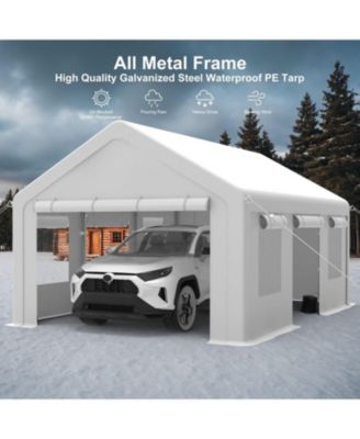 12x20FT Portable Garage, 12'x20' Carport Heavy Duty, Galvanized Frame & 180 g PE Waterproof Canopy, with 4 Doors (Included 2 Side Doors), and 4 Windows, for Pickup Truck, and Boat