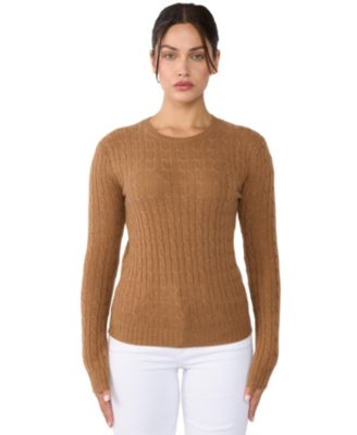 Women's 100% Cashmere Cable-knit Long Sleeve Pullover Crew Neck Sweater