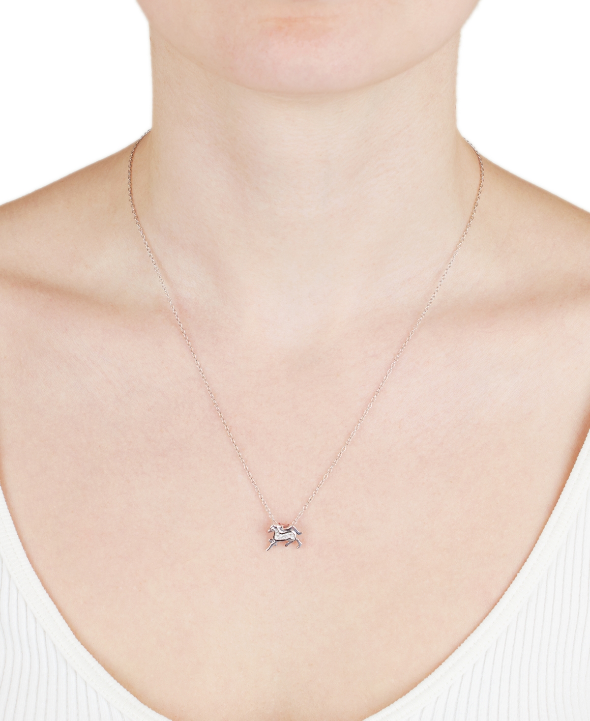 Macy's Cubic Zirconia Galloping Horse 18" Pendant Necklace In Sterling Silver In Silver