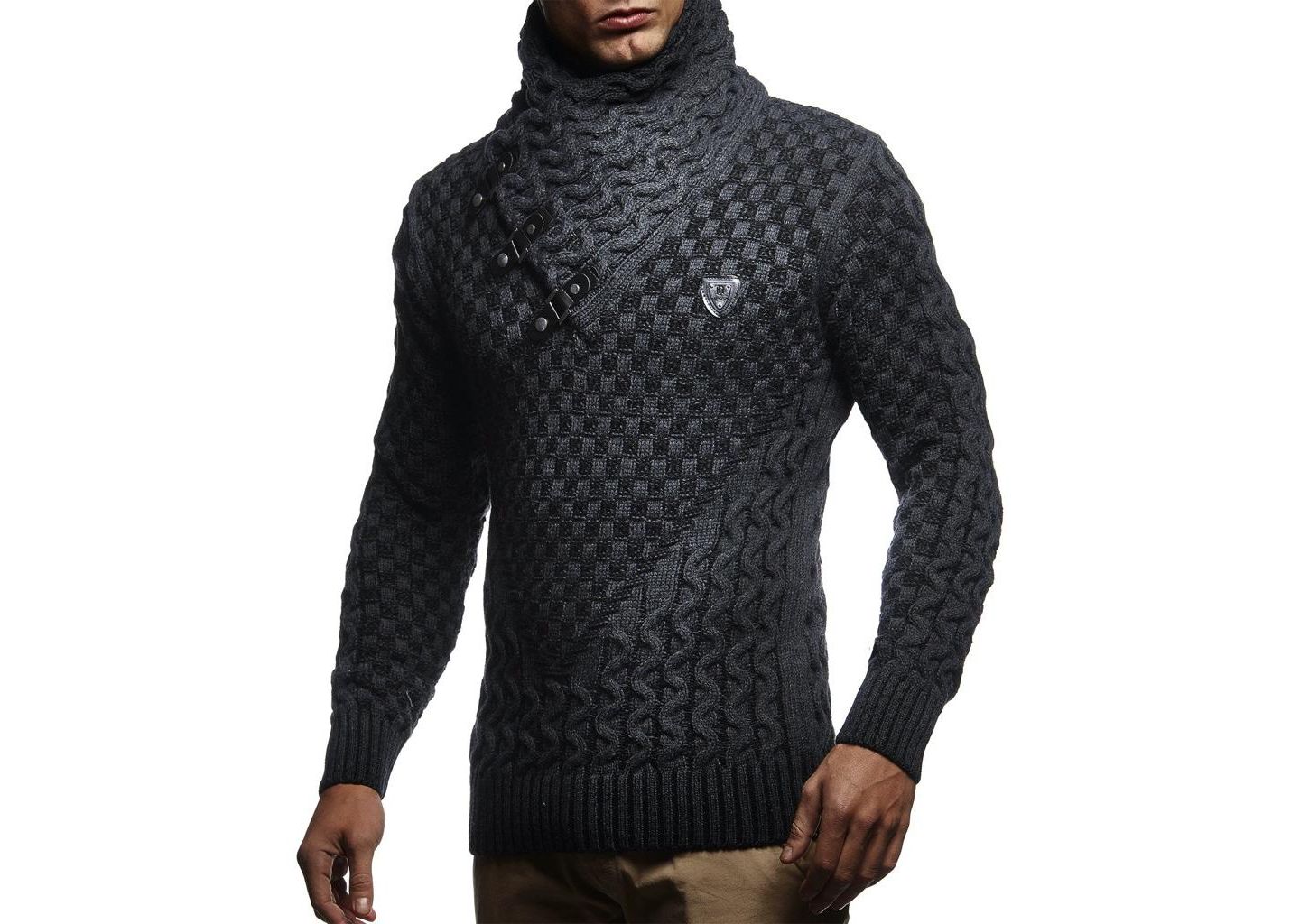 Мужской свитер Leif Nelson Chunky Knit Pullover, цвет: Антрацитовый / Чёрный — фото 4
