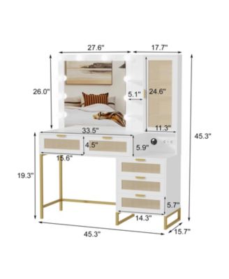 Vanity Makeup Desk with Vanity Mirror, Built-in Lights, 5 Drawers