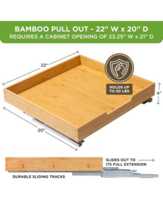 Bamboo Wooden Pull Out Cabinet Organizer with Heavy Duty Metal Rails and Bamboo Basket 22 x 20