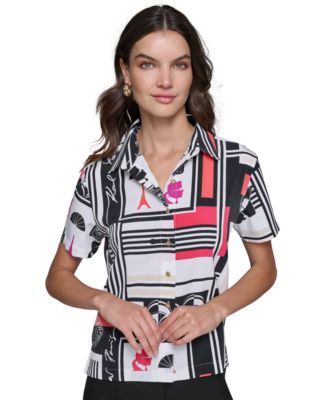 KARL LAGERFELD PARIS - Women's Signature-Print Camp Shirt