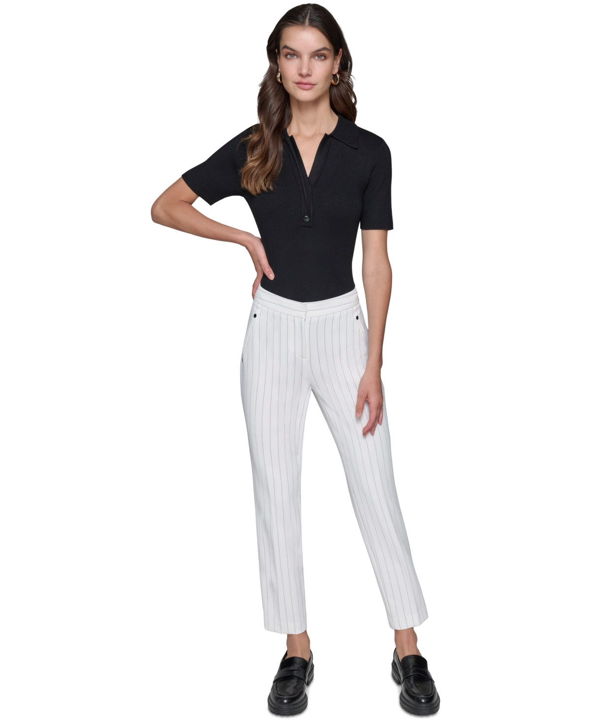 Karl Lagerfeld Paris Women's Slim Pinstripe Pants - White  Black