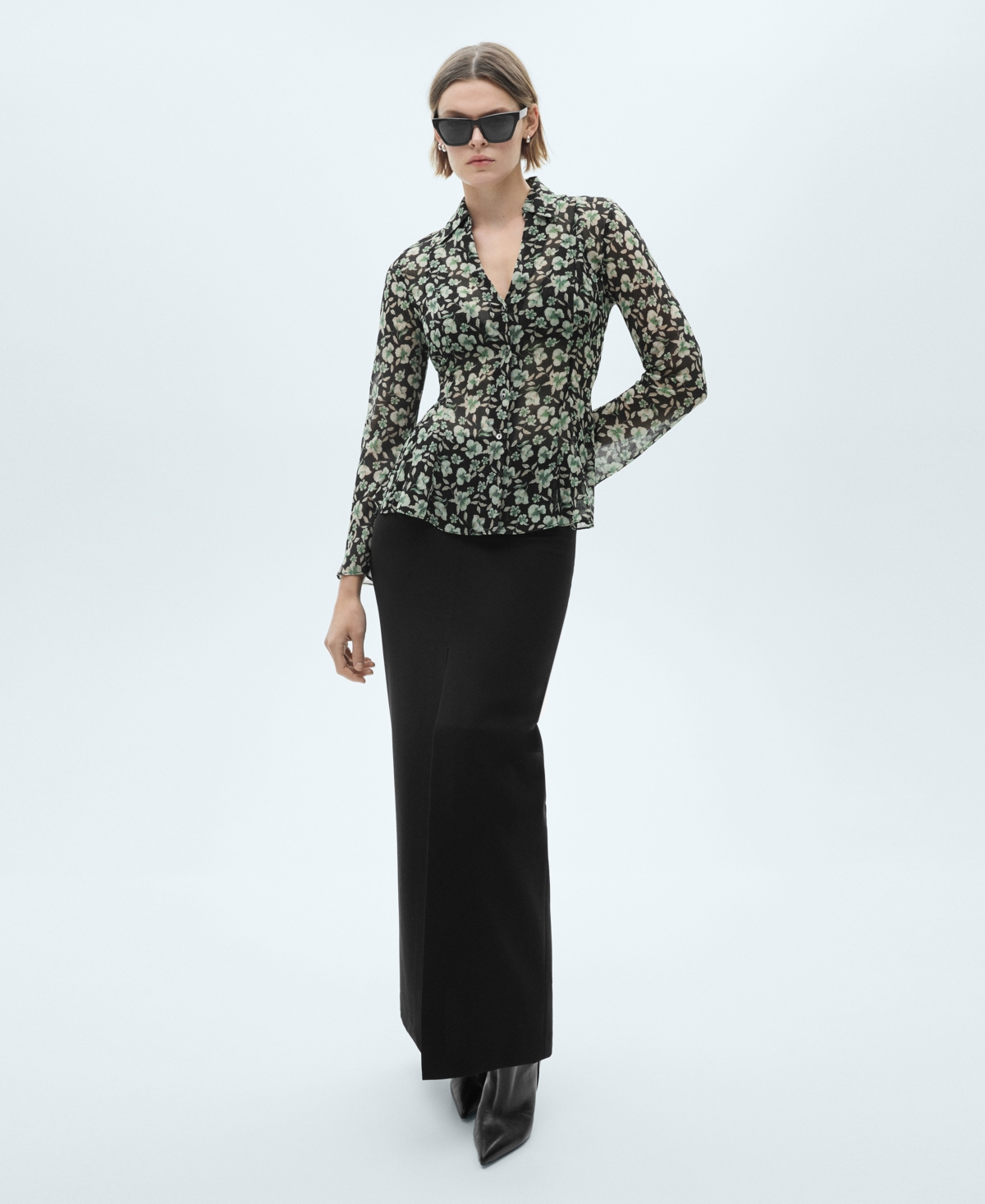 Mango Women's Floral Chiffon Shirt
