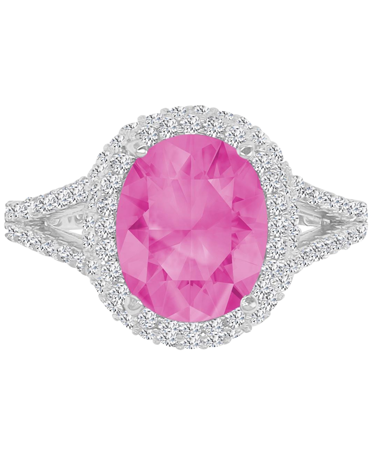Macy's Pink & White Cubic Zirconia Oval Halo Split Shank Ring In Sterling Silver (also Available In Blue) In Pink