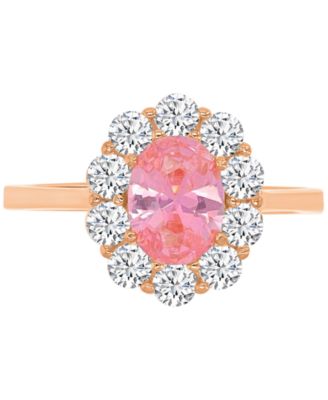 Macy's - Lab-Created Morganite (2-1/20 ct. t.w.) & Cubic Zirconia Halo Ring in 14k Rose Gold-Plated Sterling Silver