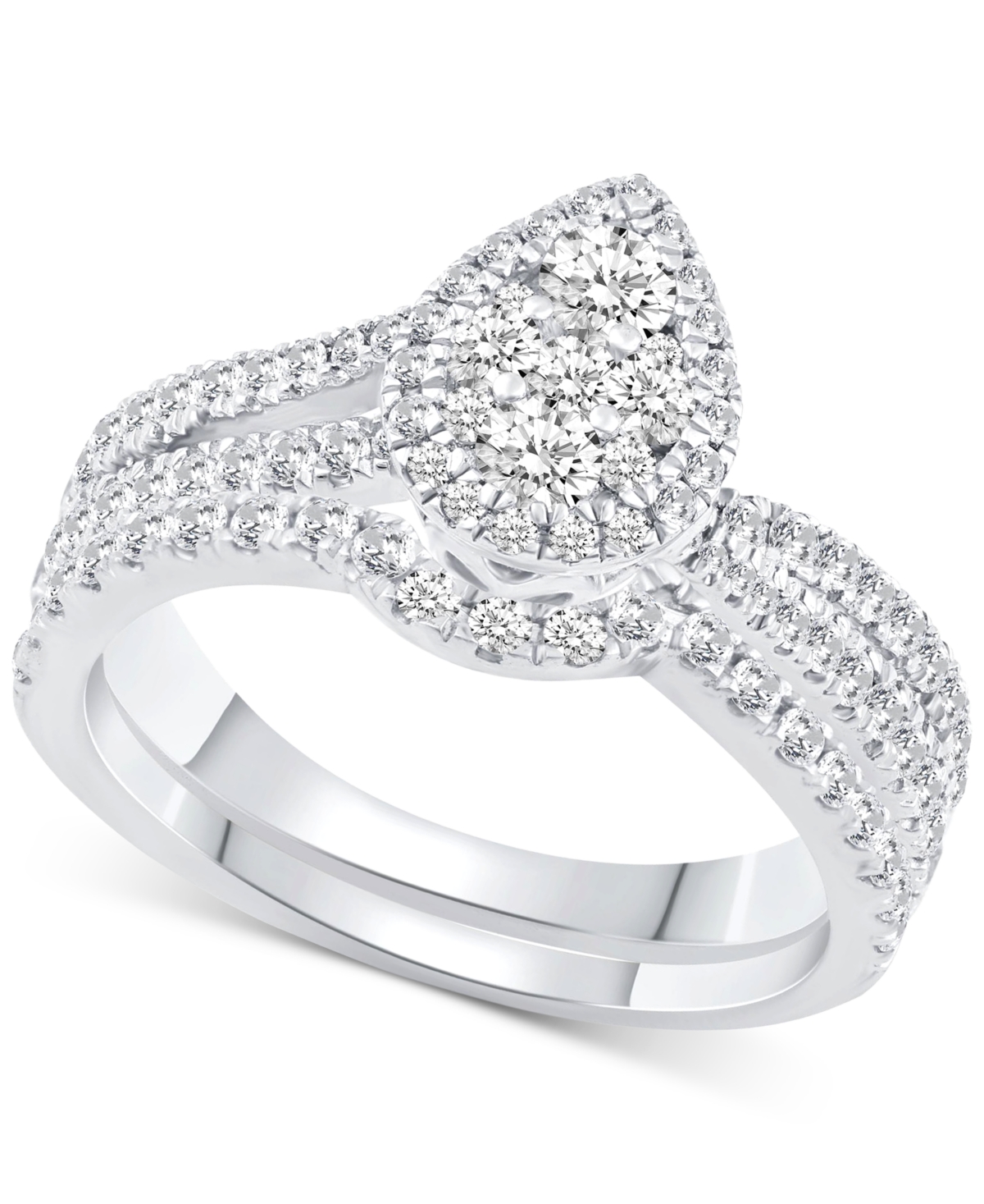 Macy's Diamond Pear Shaped Cluster Bridal Set (1 Ct. T.w) In 14k White Gold In White Gold
