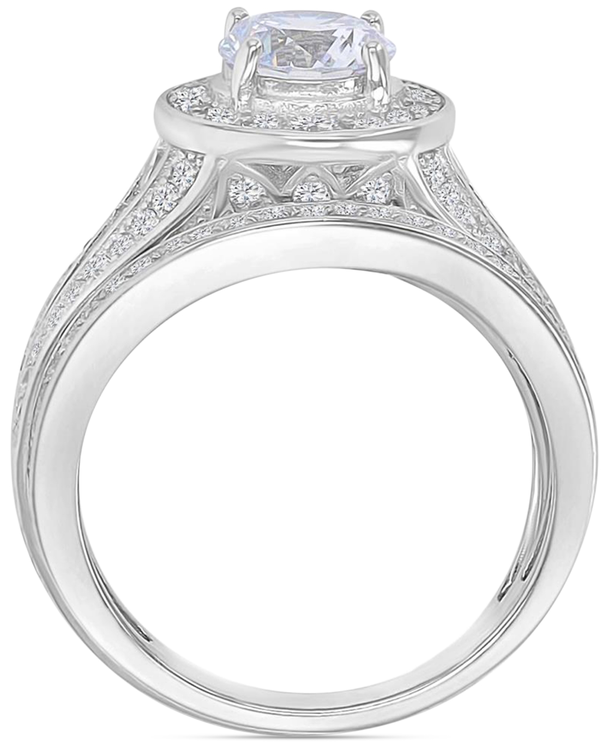 Macy's Cubic Zirconia Halo Tapered Split Shank Bridal Set In Silver