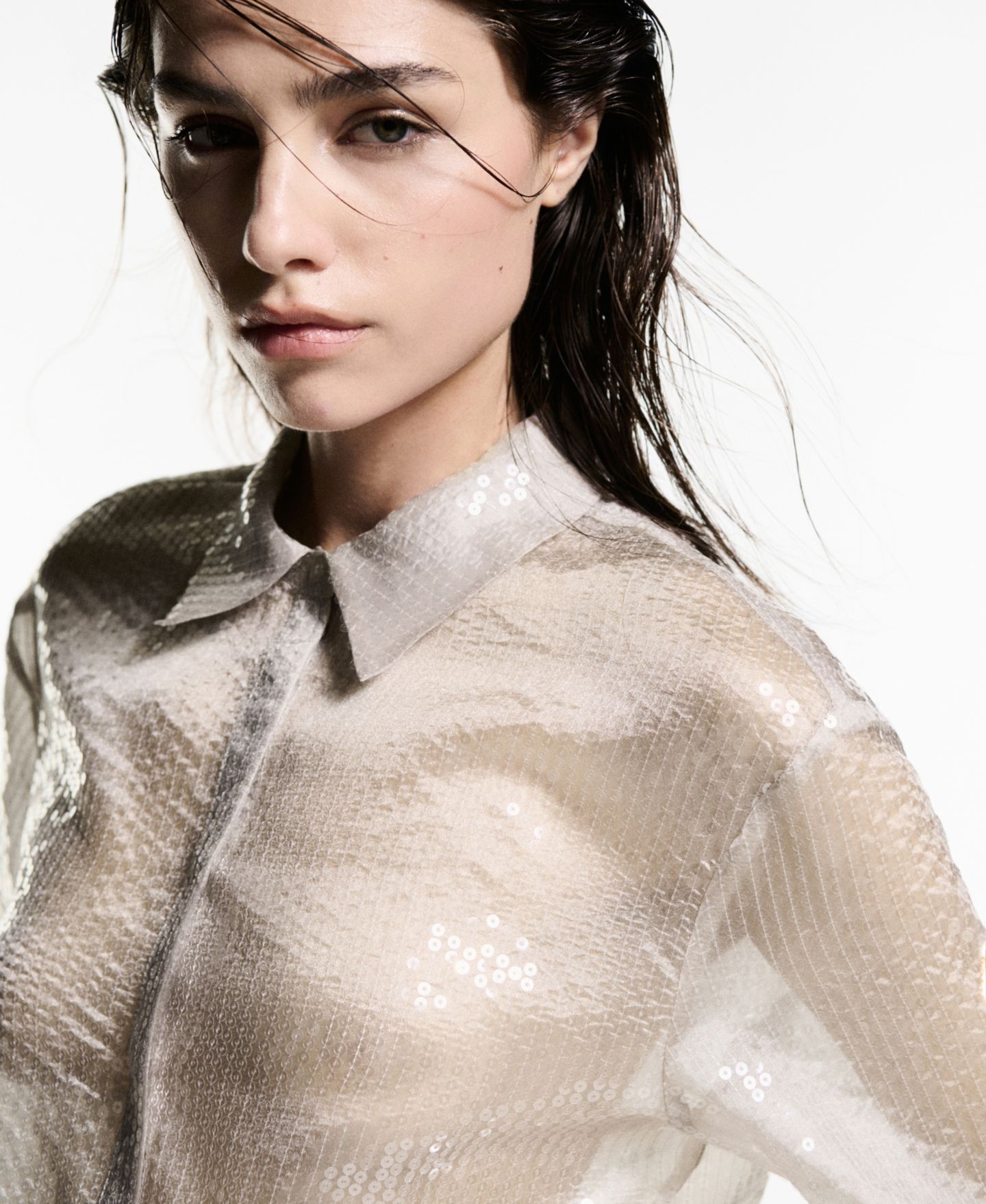 Женская рубашка Mango Semi-Transparent Sequined, цвет: Коричневый — фото 13