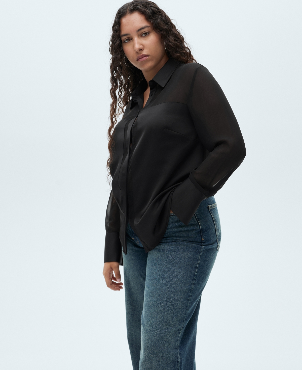 Mango Women's Concealed Buttons Detail Chiffon Shirt In Black