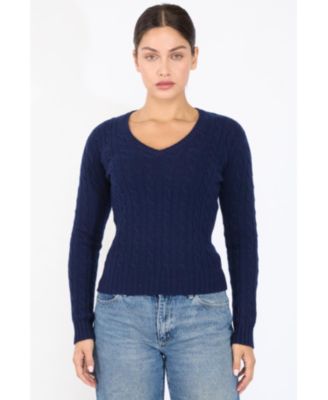 Women's 100% Cashmere V-Neck Sweater | Chuncky Cashmere Cable-knit Sweaters