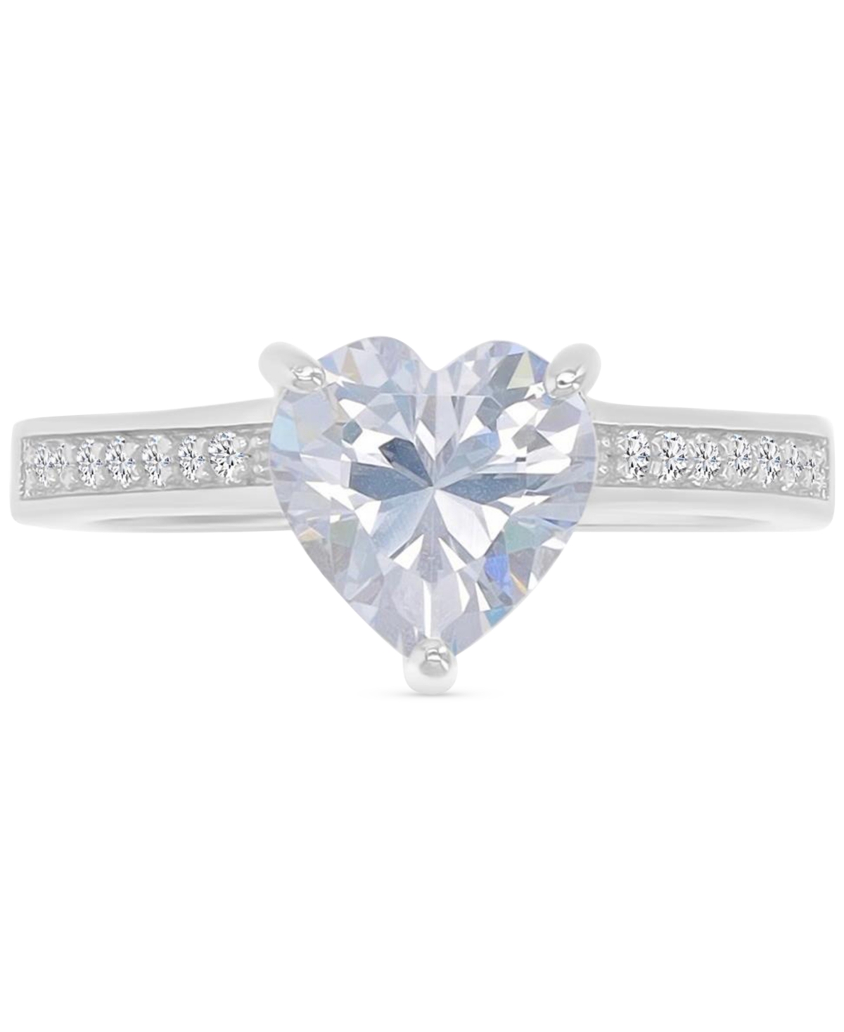 Cubic Zirconia Heart & Round Promise or Engagement Ring in Sterling Silver - Rhodium