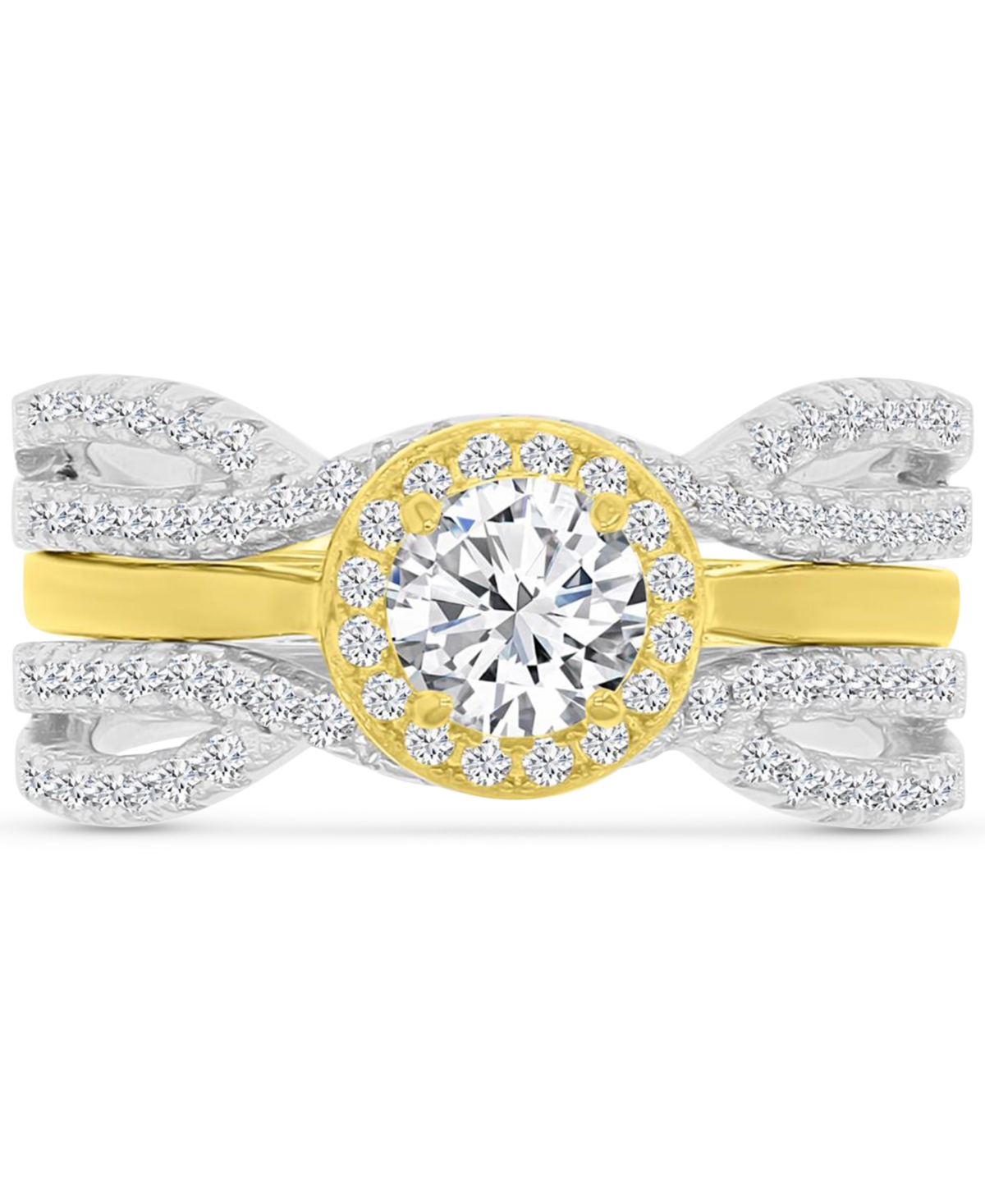 Macy's Cubic Zirconia Halo Solitaire Twist Style Stack-look Statement Ring In Gold