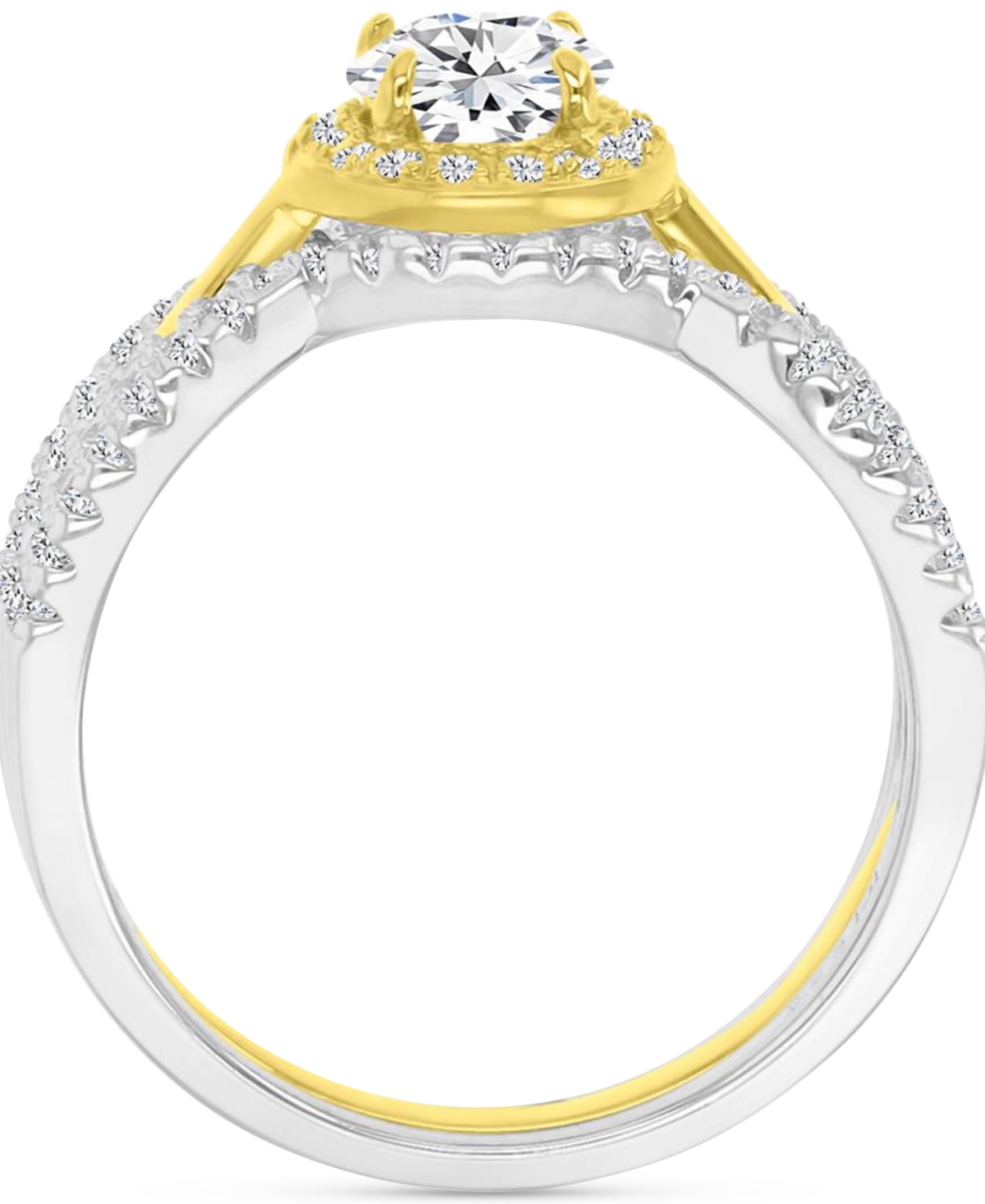 Macy's Cubic Zirconia Halo Solitaire Twist Style Stack-look Statement Ring In Gold