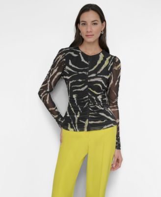 DKNY - Women's Printed Mesh Long-Sleeve Top