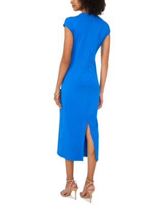 Women's Mock Neck Cap-Sleeve Midi Dress