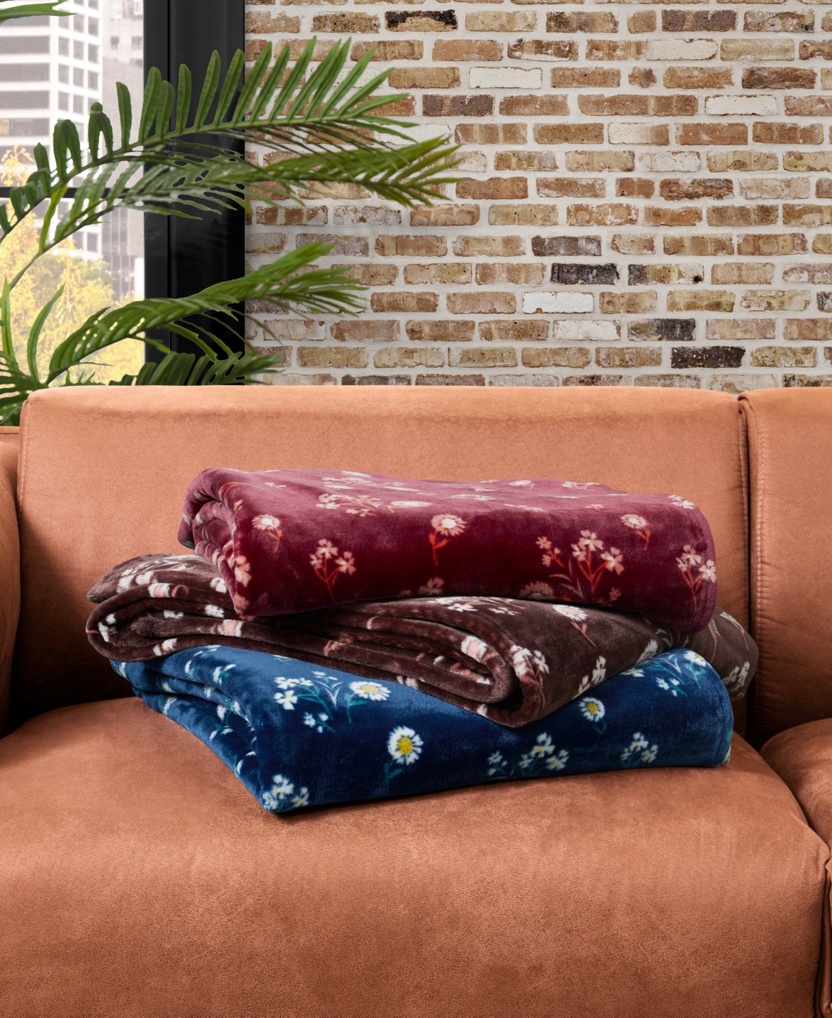 Shop Lucky Brand Daisy Floral Cozy Plush Throw, 50" X 70" In Red