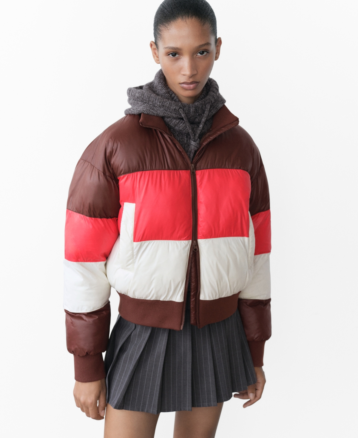 Mango Women's Tricolor Quilted Anorak