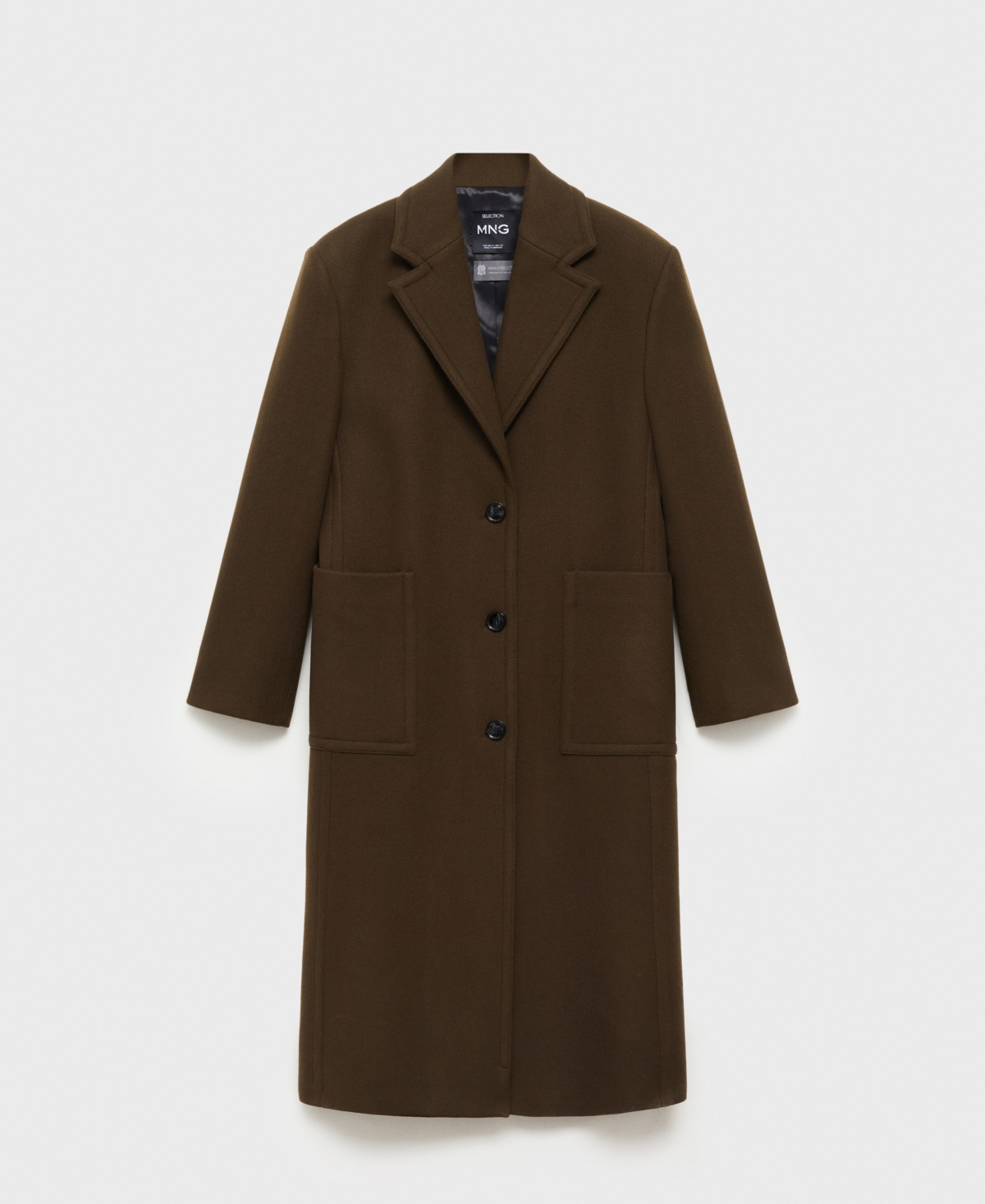 Mango Virgin Wool Coat With Pockets Khaki In Khaki