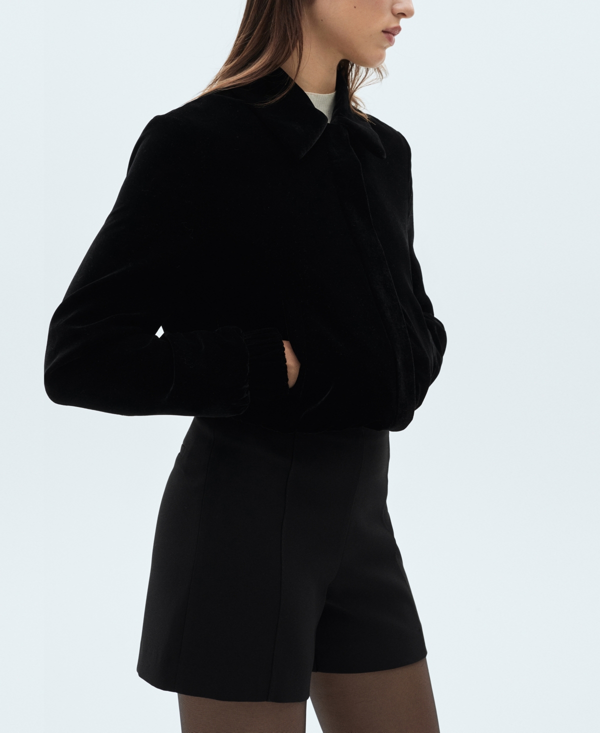 Shop Mango Women's Velvet Bomber Jacket In Black