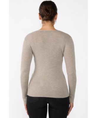 Women's 100% Cashmere V-Neck Sweater | Ribbed Tissue Weight Cashmere Sweaters