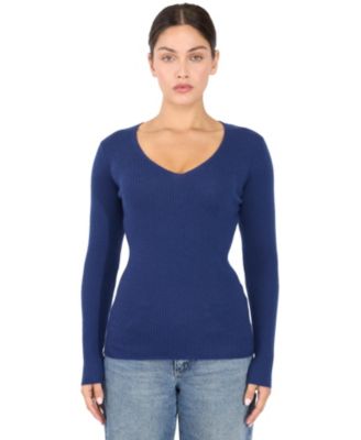 Women's 100% Cashmere V-Neck Sweater | Ribbed Tissue Weight Cashmere Sweaters