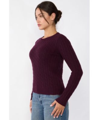 Women's 100% Cashmere Crewneck Sweater | Chuncky Cashmere Cable-knit Sweaters