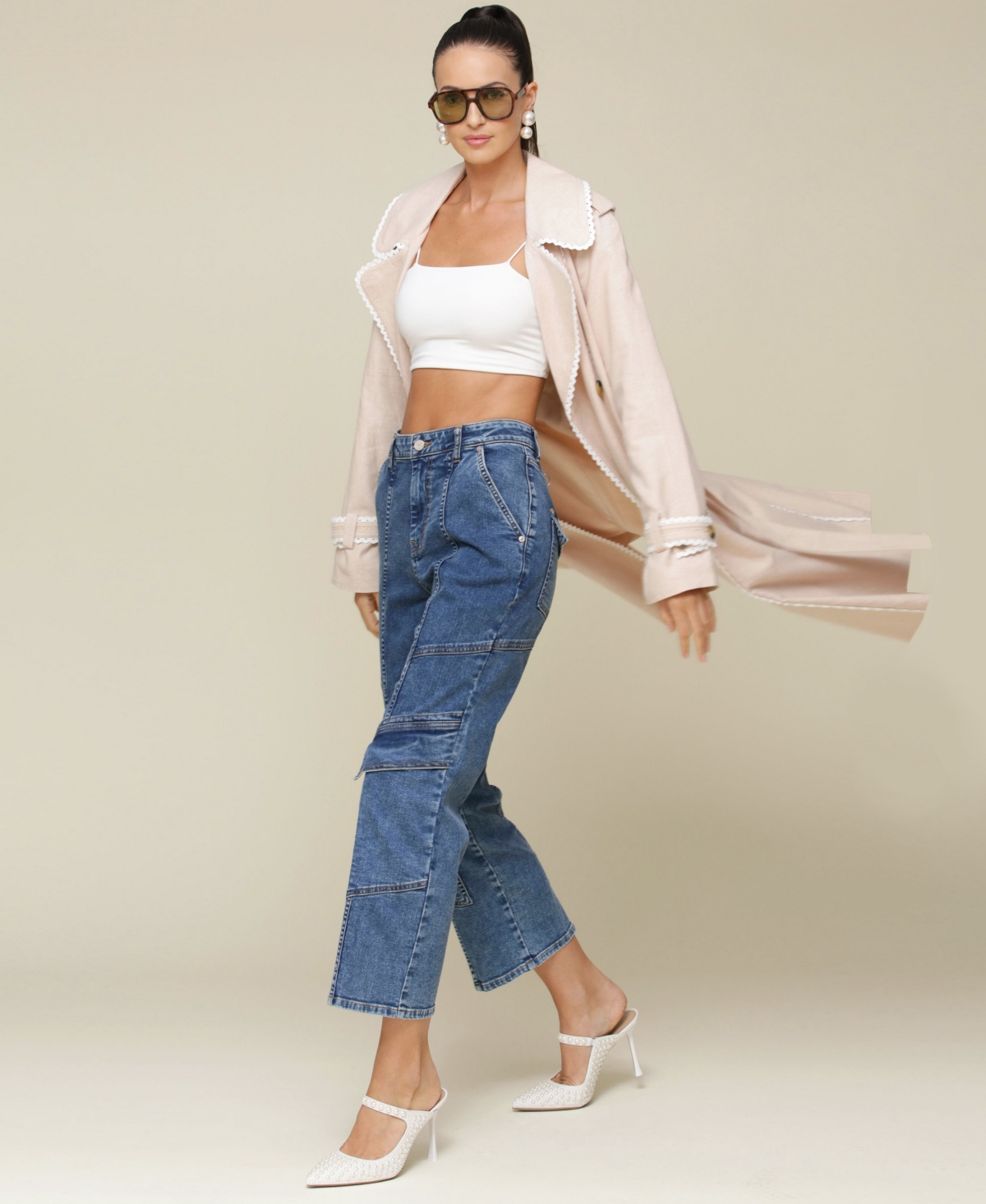 Shop Avec Les Filles Women's Raglan-sleeve Belted Trench Coat In Camel