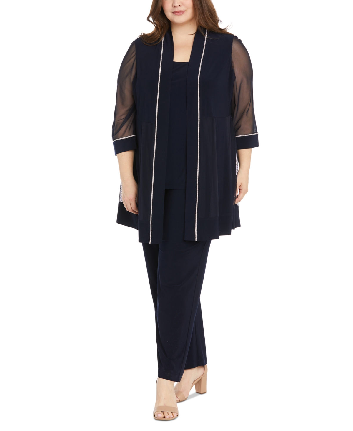 Plus Size Layered-Look Top & Pull-On Pants - Peacock