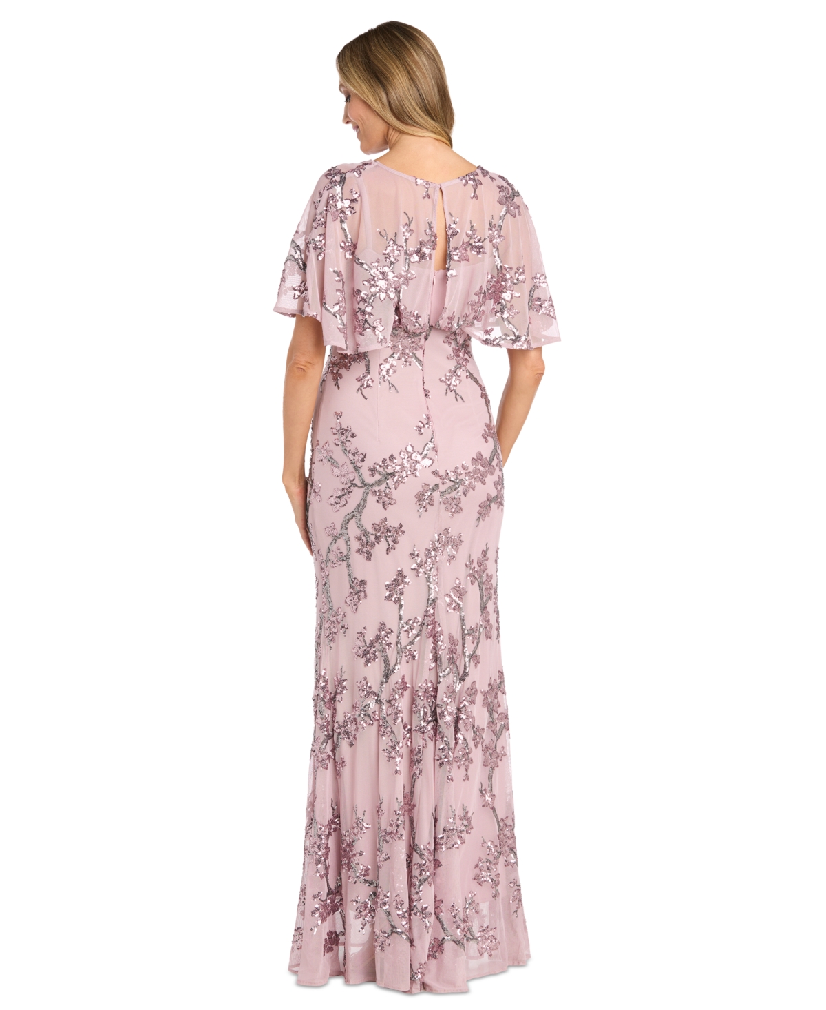 R & M Richards Petite Sequinned Mesh Evening Gown In Rose