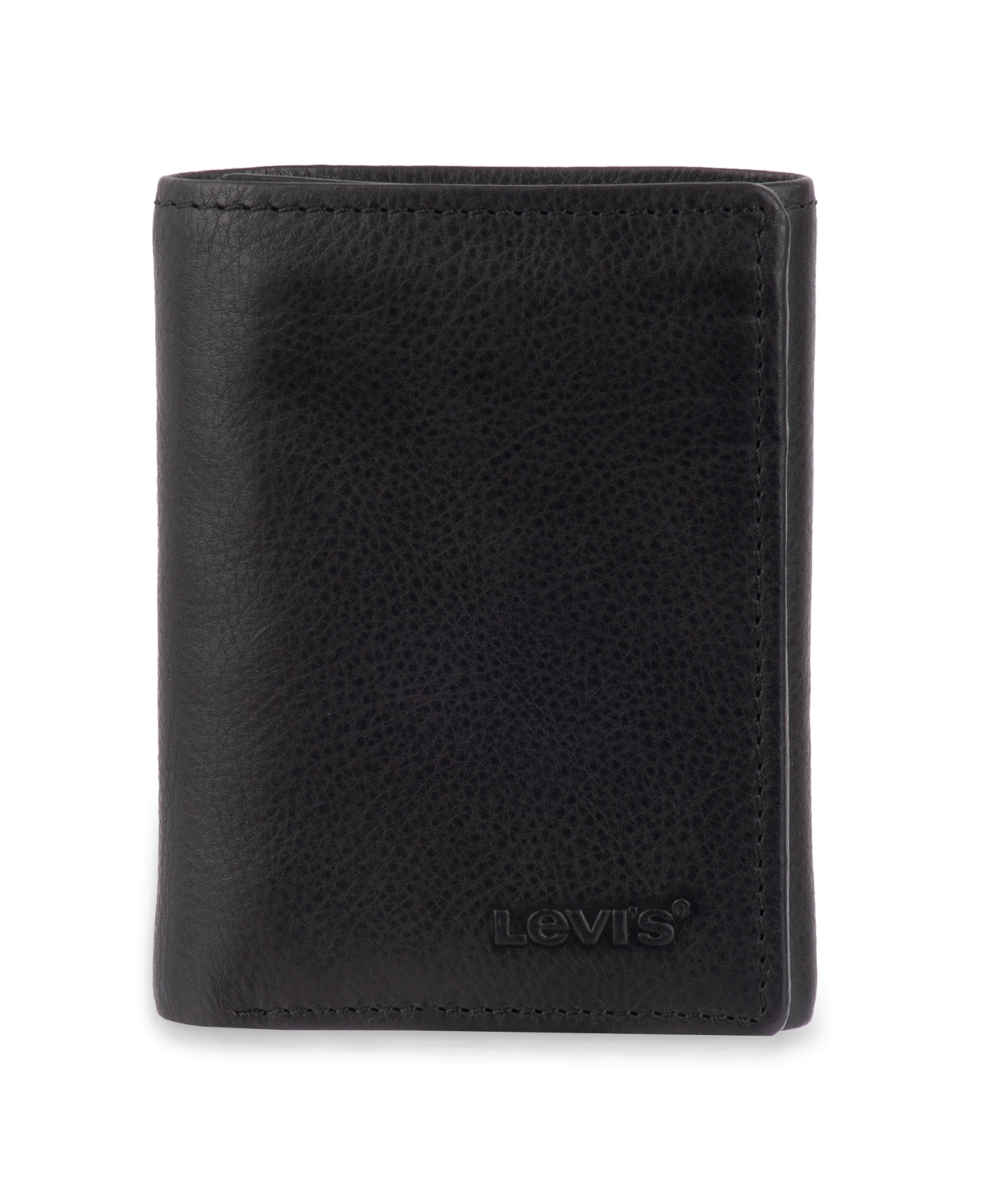 Levi's Men's Rfid Genuine Leather Trifold Wallet With Hidden Zipper Pocket In Black