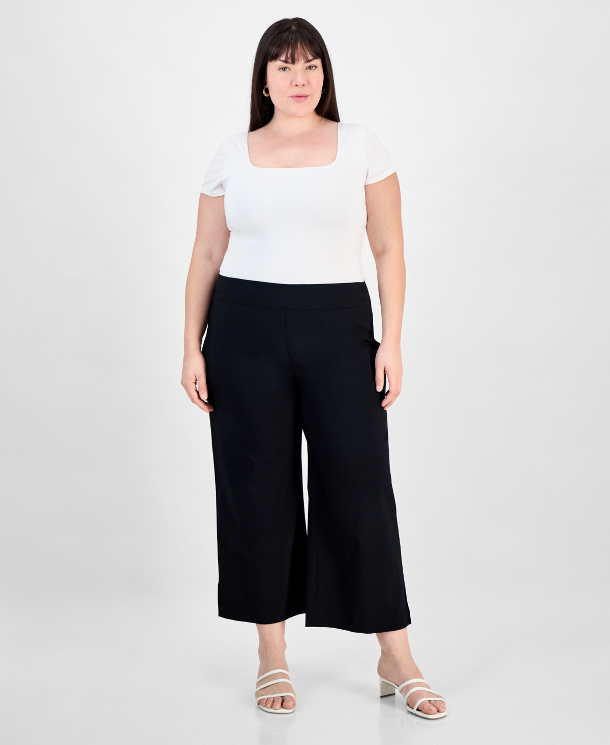 Jm Collection Plus Size Cropped Pull-on Pants, Exclusively At Macy's In Deep Black