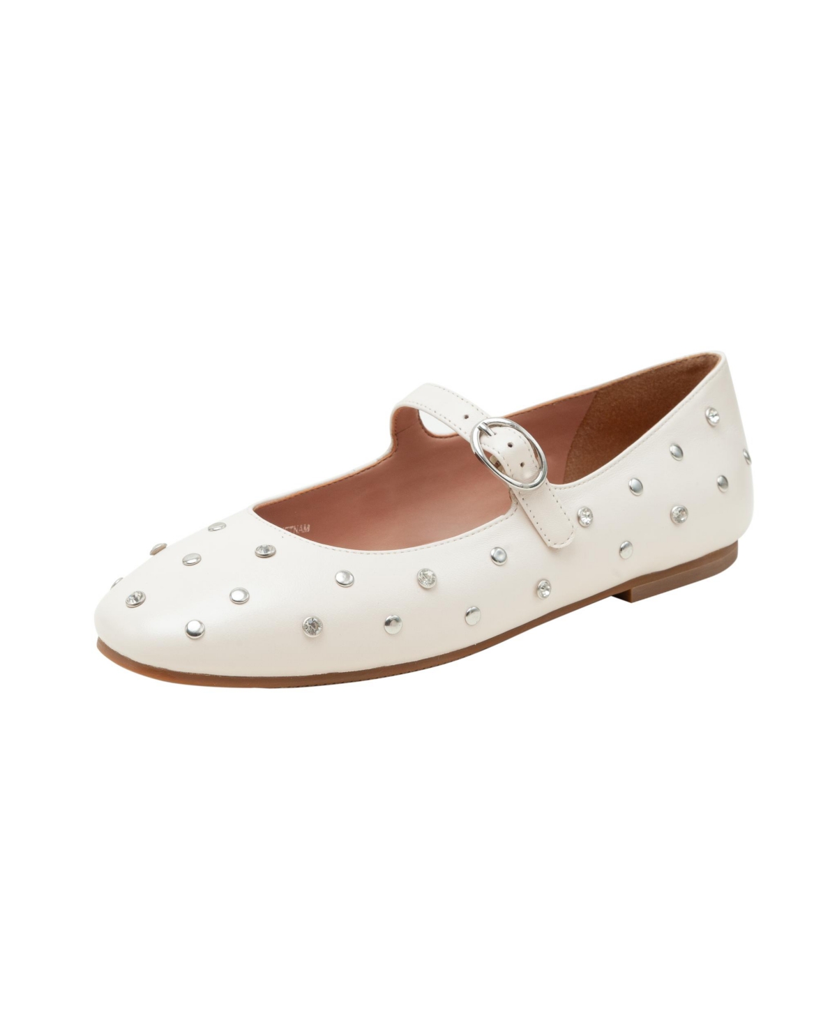 Millie Crystal Stud Mary Jane Flats - Ivory nappa