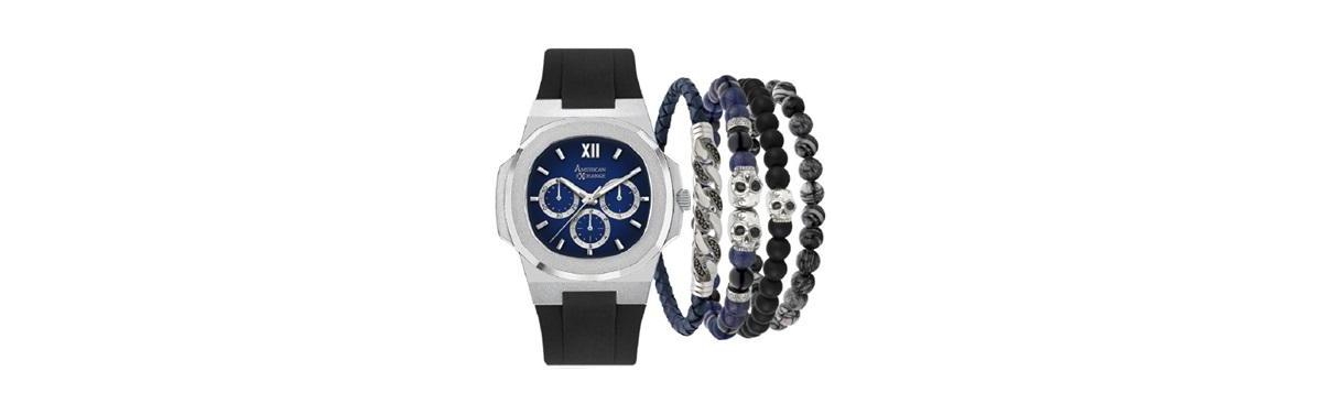 Men's Quartz Black Silicone Strap Watch, 47mm - Black/Navy