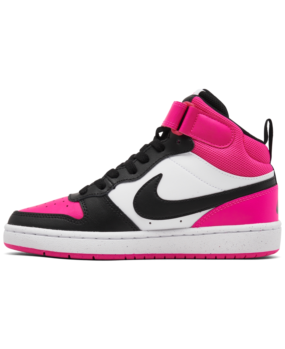 Nike Little Girls Court Borough Mid 2 Stay-put Closure Casual Sneakers From Finish Line In White,fierce Pink,black